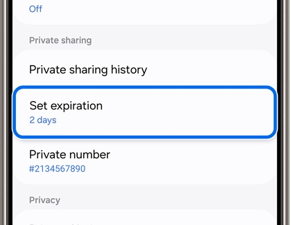 Set expiration highlighted in Quick Share app