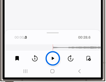 Play button highlighted while playing a audio recording in the Voice Recorder app.