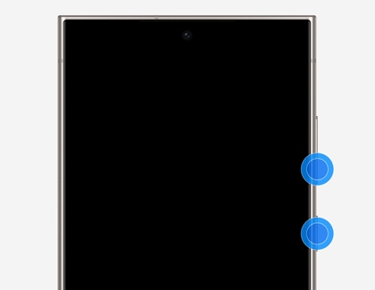 Power and Volume down buttons highlighted on a Galaxy S24 Ultra