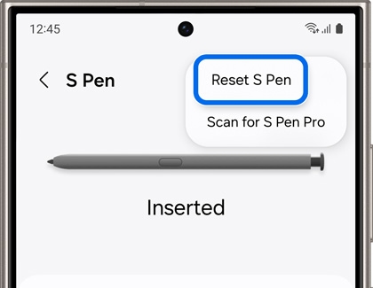 Reset S Pen highlighted in More options for S Pen