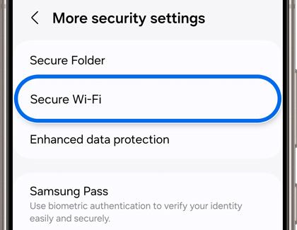 Secure Wi-Fi highlighted in More security settings screen