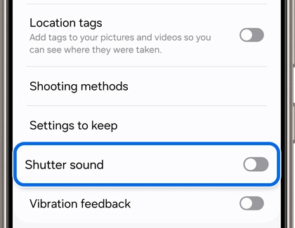 Shutter sound highlighted and deactivated