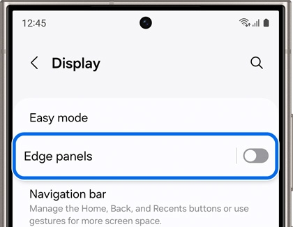 Edge panels tab highlighted in Display settings on a Galaxy phone
