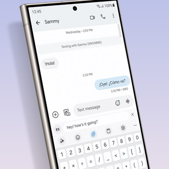 Galaxy phone displaying a chat conversation with the Chat translation feature in use
