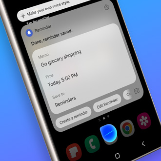 Setting a reminder in the Reminders app using the Bixby app on a Galaxy S24 Ultra