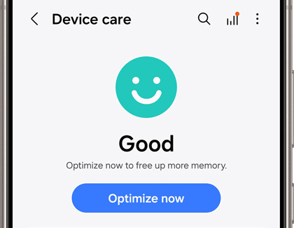 Device care screen with Optimize now button