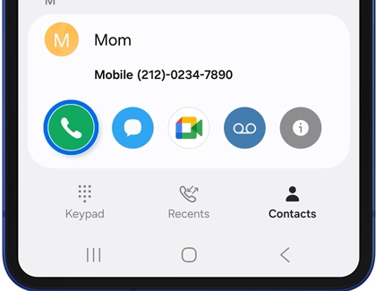 Contact card for Mom displayed in the Phone app.
