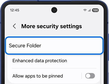 Secure Folder selected under more security settings on the Galaxy Z Flip7.