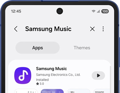 Samsung Music displayed in the Galaxy Store search results.