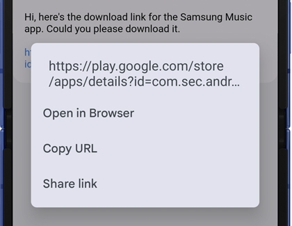 Options menu for a shared app link with browser and share choices.