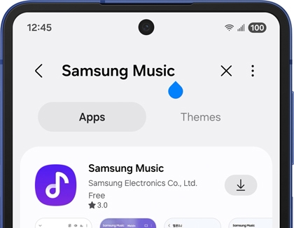 Samsung Music app page displayed in Galaxy Store.