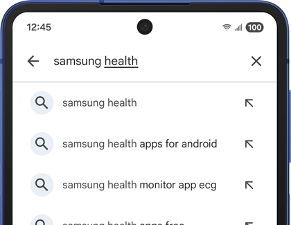 Search field in Google Play with Samsung Health typed in.