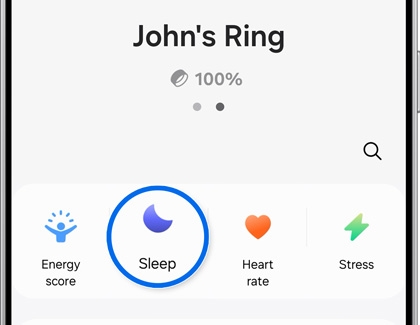 Sleep highlighted on the Galaxy Ring screen in the Galaxy Wearable app.