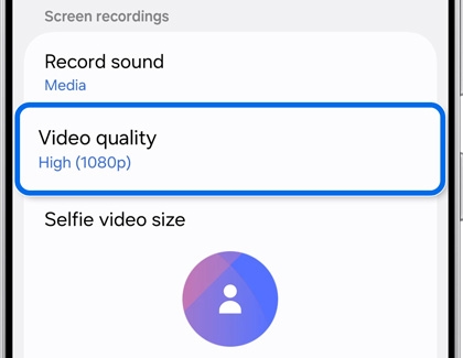 Video Quality highlighted in Screen recordings settings