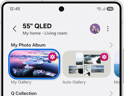 My Gallery selected in Ambient Mode on a Galaxy S25 Ultra connected to a 55-inch QLED TV.