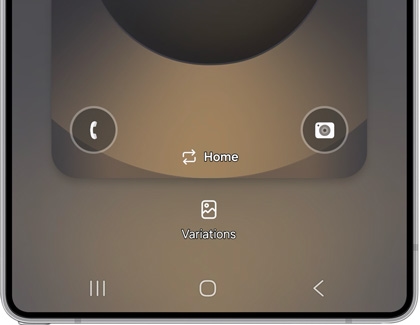 Galaxy S25 Ultra lock screen showing shortcuts for Phone, Camera, and Home with a Variations option.