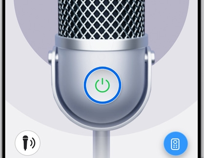 Karaoke microphone interface with power button on a Samsung phone screen.