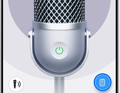 Karaoke microphone interface with control icons on a Samsung phone screen.