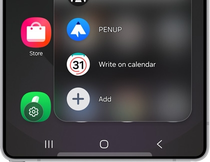 Air Command menu on a Samsung Galaxy device with options like PENUP and Write on Calendar.