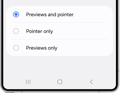 Previews and pointer option selected in the Air view menu.