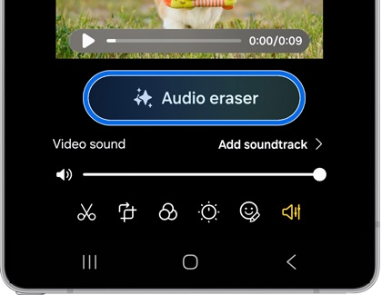 Audio eraser feature highlighted on the video editor.