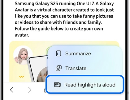 Read highlights aloud highlighted on a Galaxy phone