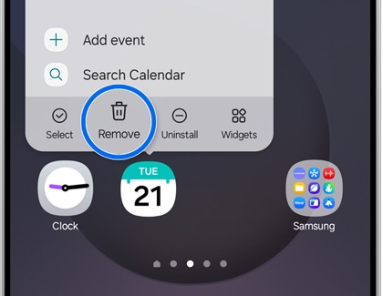 Remove option selected for an App being removed from the Home screen on Galaxy S25 Ultra.