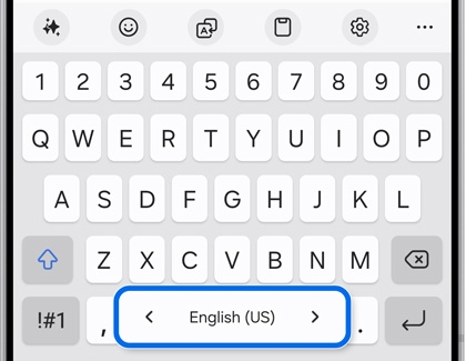 Galaxy S25 Ultra keyboard with the language selection set to English (US) highlighted.