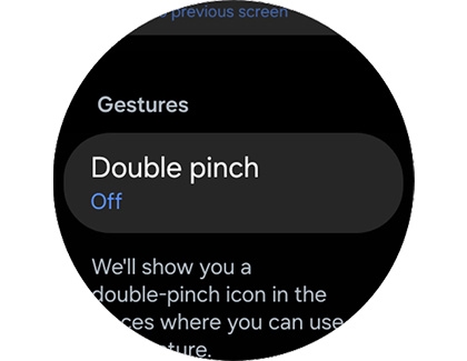 Gestures settings on a Galaxy watch, including Double pinch.