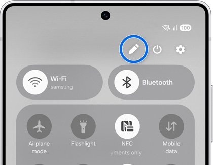 Edit icon highlighted in Quick settings on a Galaxy phone