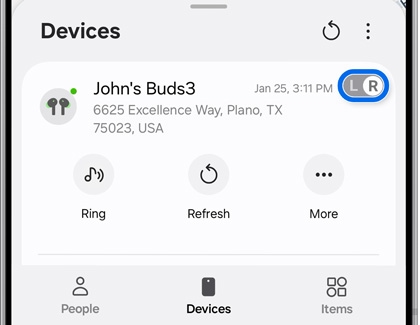 The Samsung Find map displaying various device locations and a Galaxy Buds3 screen.