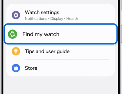 The Find my watch option highlighted in the Galaxy Wearable app.