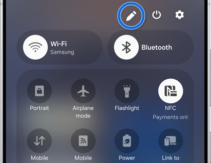 Quick Settings panel on the Galaxy S25 Ultra with the Edit icon highlighted.