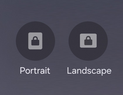 Portrait and Landscape lock icons on the Galaxy S25 Ultra's Quick Settings panel.
