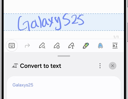 Galaxy S25 Ultra handwriting mode converting Galaxy S25 to text.