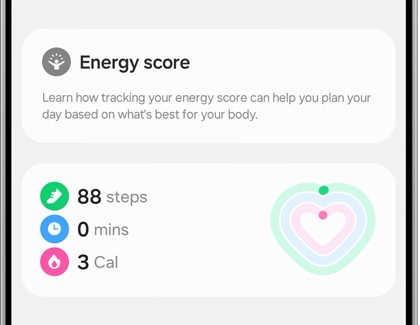 The Energy score screen in the Samsung Health app.