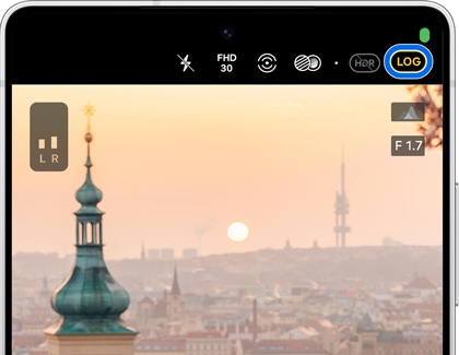 Log mode highlighted in the Pro video interface on a Galaxy S25 Ultra