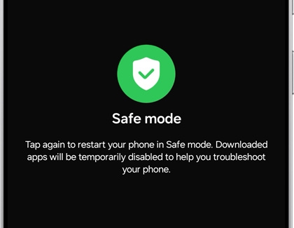 Galaxy S25 Ultra displaying the Safe mode screen with an option to restart the phone in Safe mode.