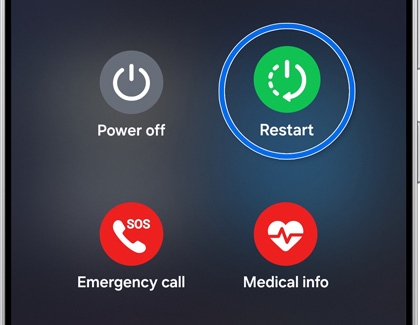 Galaxy S25 Ultra displaying the power menu, with the Restart option highlighted.