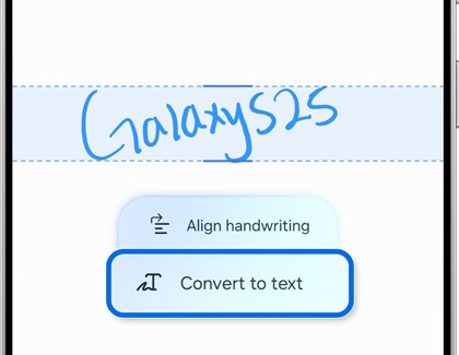 S Pen feature to convert handwritten Galaxy S25 text to digital text.
