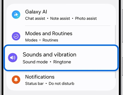 Galaxy phone Settings menu.