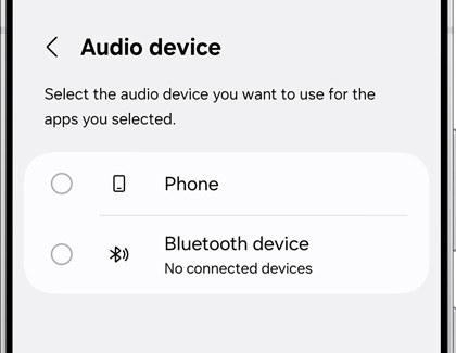 The Audio device screen with options for Phone and Bluetooth device.