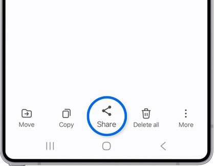Share icon highlighted on the My Files app on a Galaxy phone