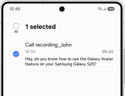 A call recording selected in the Voice Recorder app on a Galaxy S25