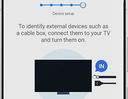 Device setup screen on the Galaxy S25 Ultra showing instructions to connect external devices to a TV using HDMI.