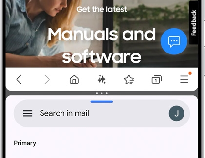 Split screen view containing the Samsung Internet app and Gmail app.