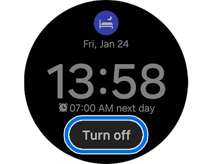 The Turn off option highlighted on the Sleep mode screen on a Galaxy watch.