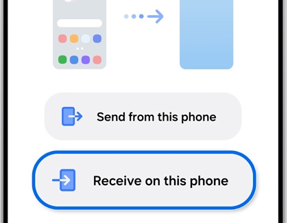 Data transfer screen on the Galaxy S25 Ultra, with Receive on this phone option highlighted.