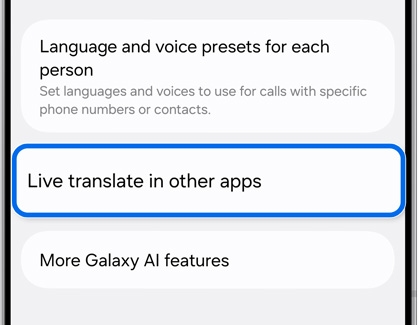 Live translate in other apps highlighted on a Galaxy phone