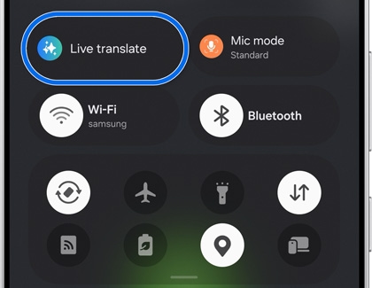 Live translate highlighted in the Quick panel on a Galaxy phone